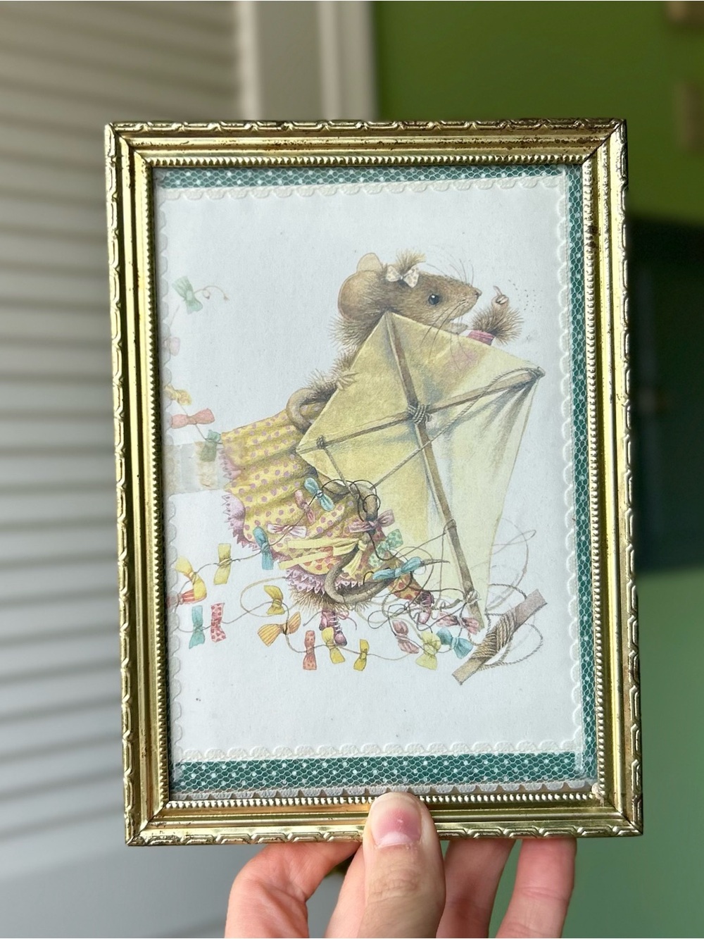 Vintage Mouse Art Print with Mouse Holding a Kite with Colorful Streamers